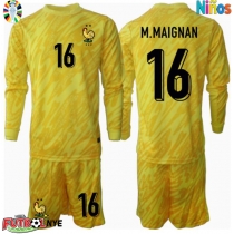 Camiseta Francia Mike Maignan #16 Portero Primera Equipación para niños Eurocopa 2024 manga larga (+ pantalones cortos)